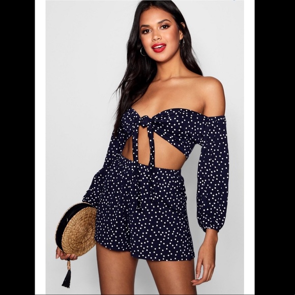 Boohoo Tops - Boohoo Polka Dot Tie Front Top